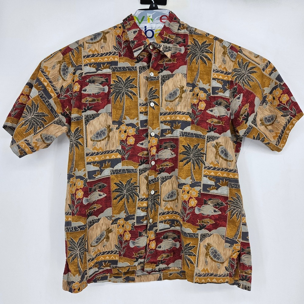 Tori Richard Shirt Mens Large Turtles Palm Trees Hawaiian Short Sleeve Casual